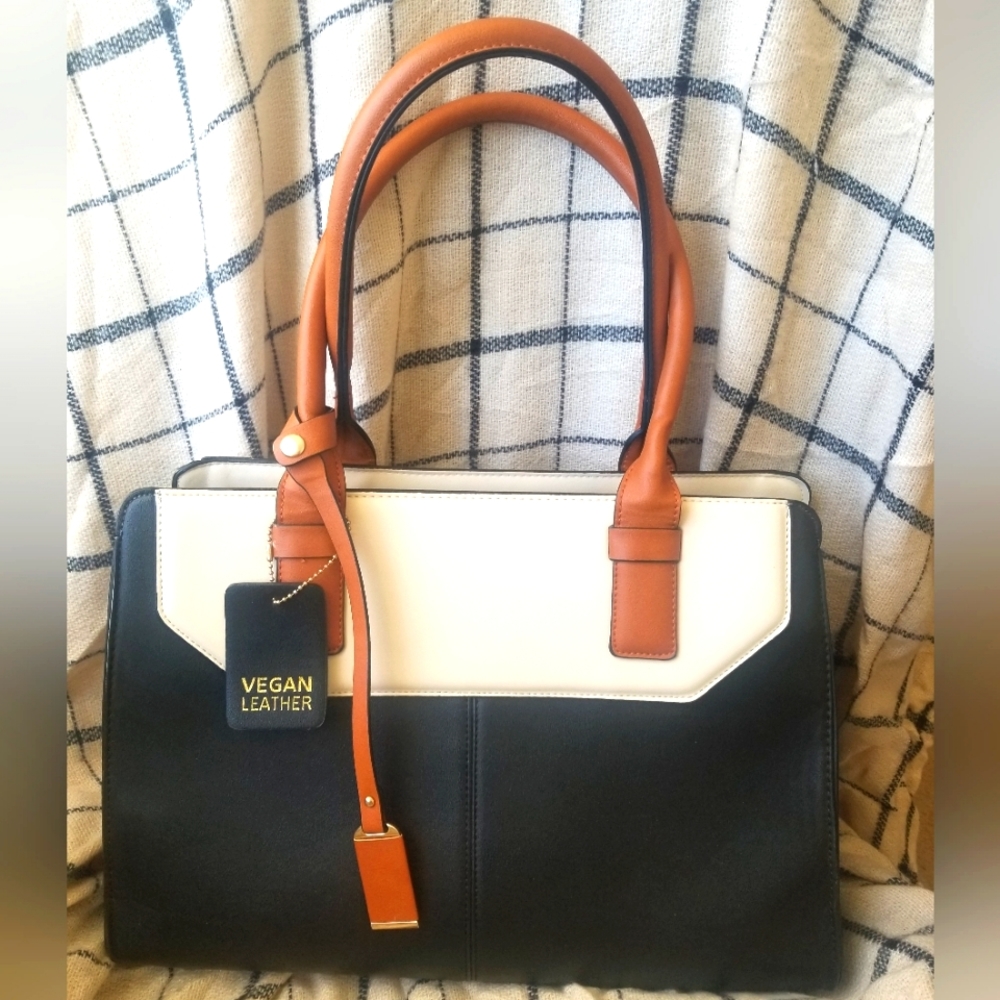 Madison West Black Bone & Tan Handbag
